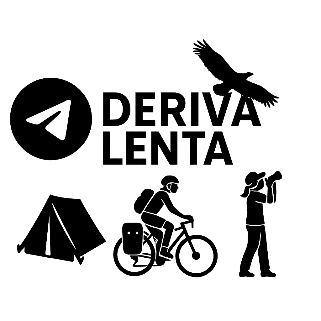 Imagen con el logo de Telegram sobre una tienda de campaña con un cicloturista y una fotógrafa fotografiando una águila